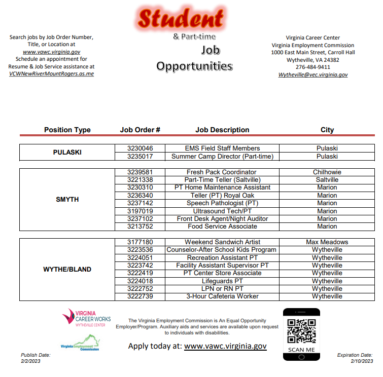 PT jobs Feb 2 23
